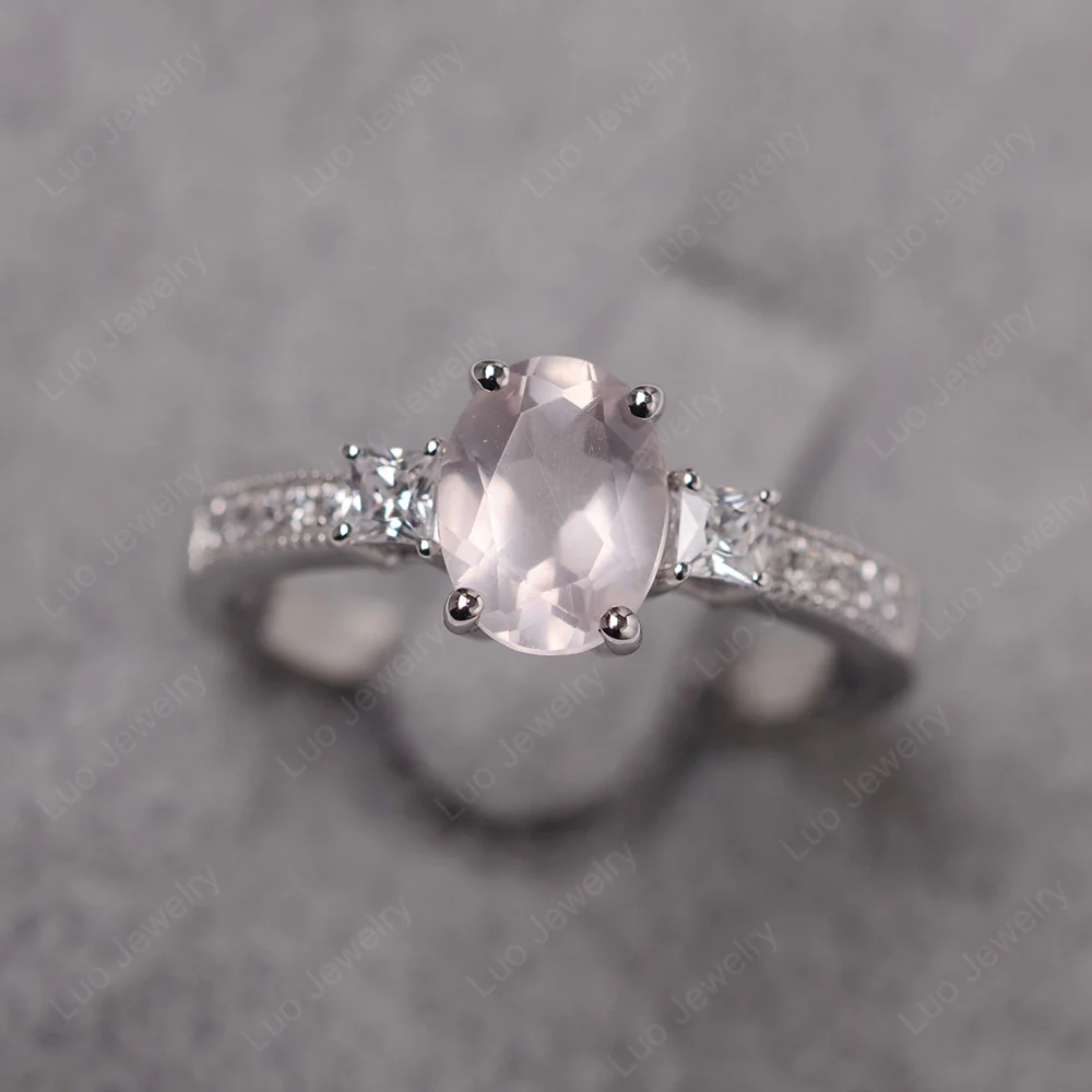 Oval Rose Quartz Milgrain Statement Ring