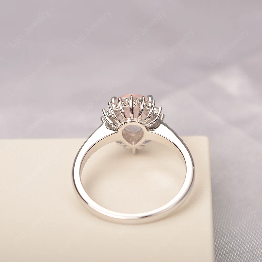 Rose Quartz Pear Halo Engagement Ring - Image 3