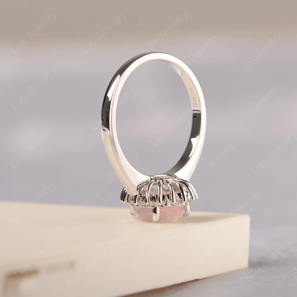 Rose Quartz Pear Halo Engagement Ring - Image 4