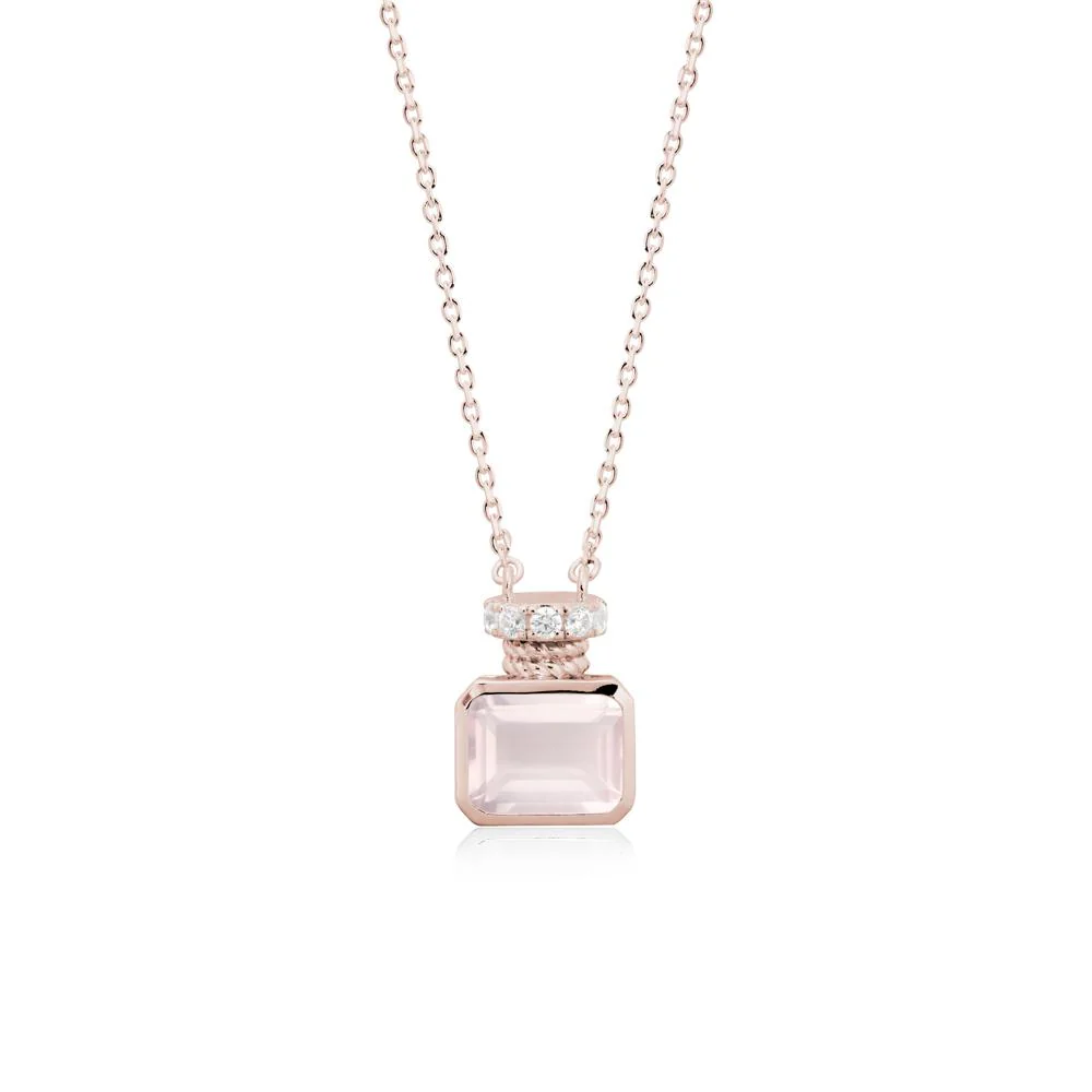 Rose Quartz Perfume Bottle Design Pendant Necklace