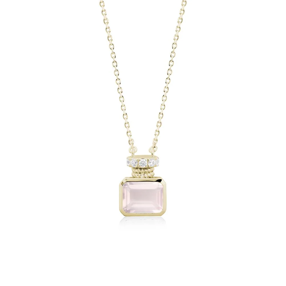 Rose Quartz Perfume Bottle Design Pendant Necklace - Image 3