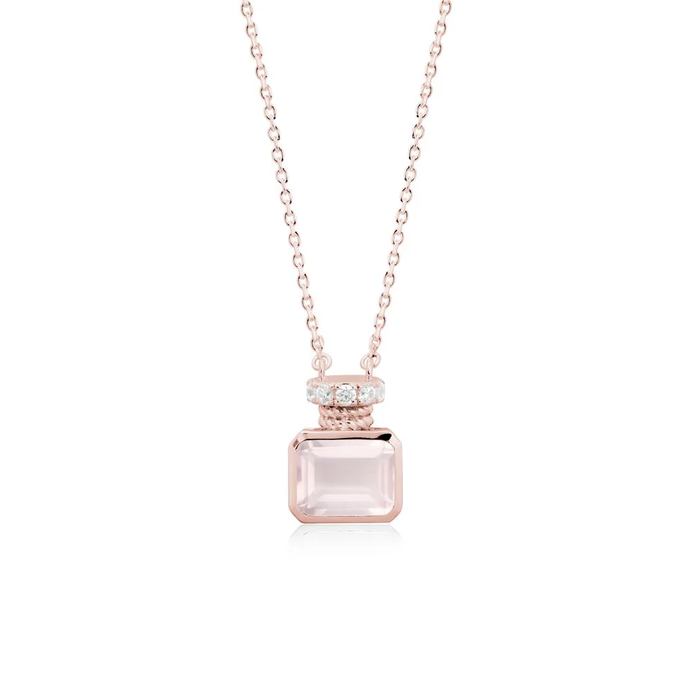 Rose Quartz Perfume Bottle Design Pendant Necklace - Image 4