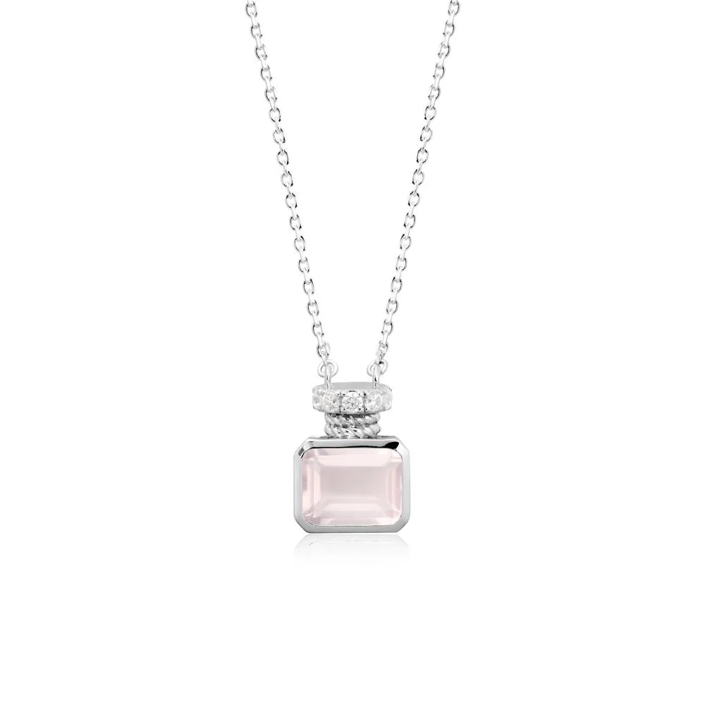 Rose Quartz Perfume Bottle Design Pendant Necklace - Image 5