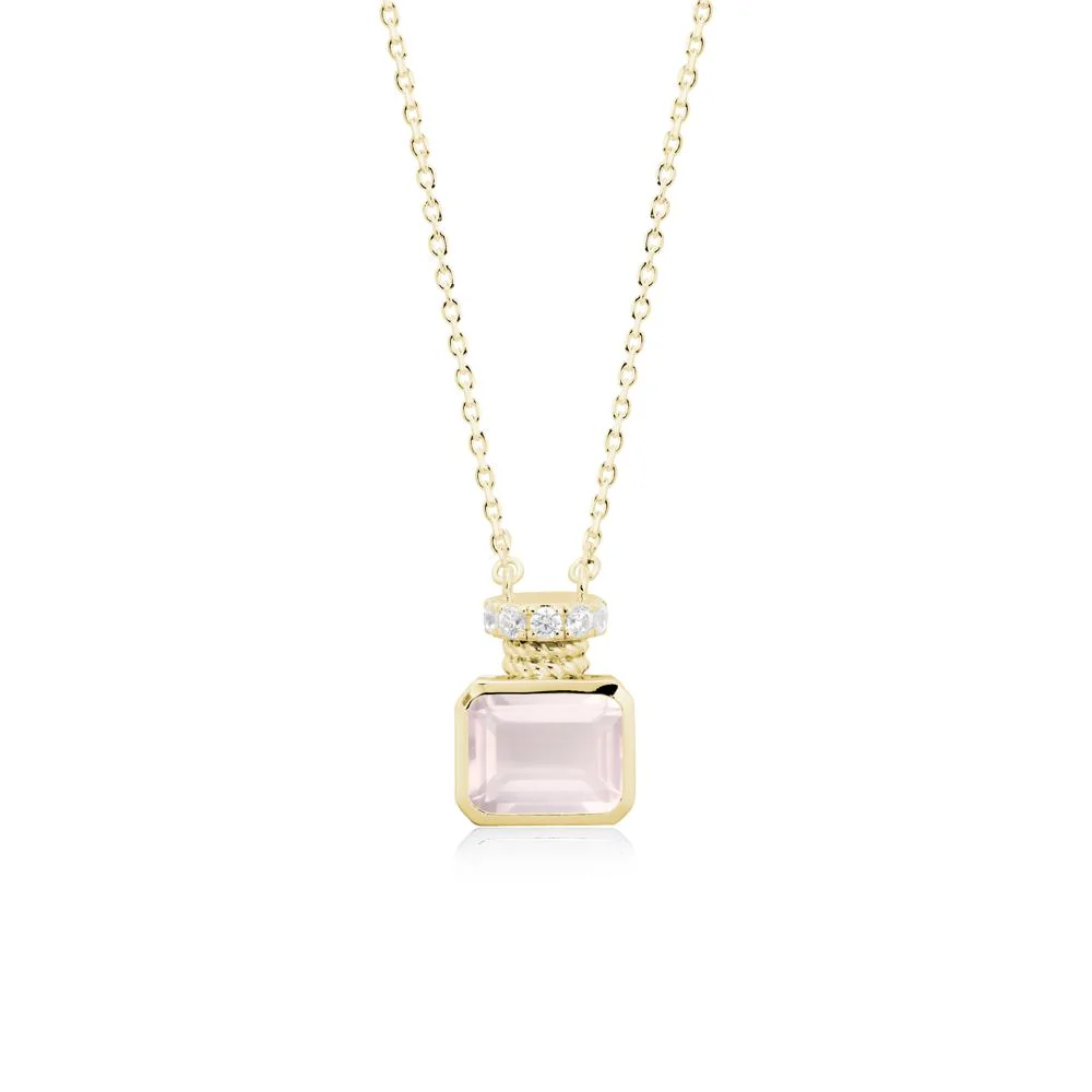 Rose Quartz Perfume Bottle Design Pendant Necklace - Image 6