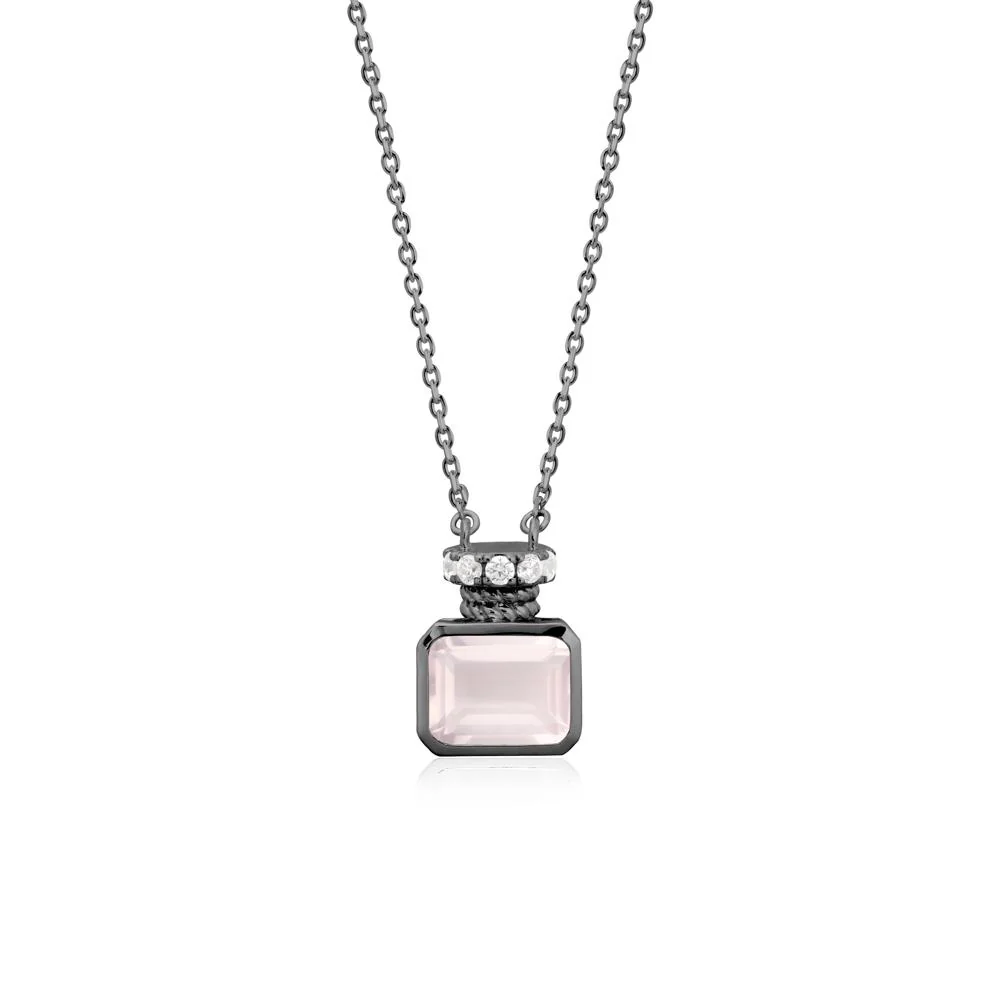Rose Quartz Perfume Bottle Design Pendant Necklace - Image 7