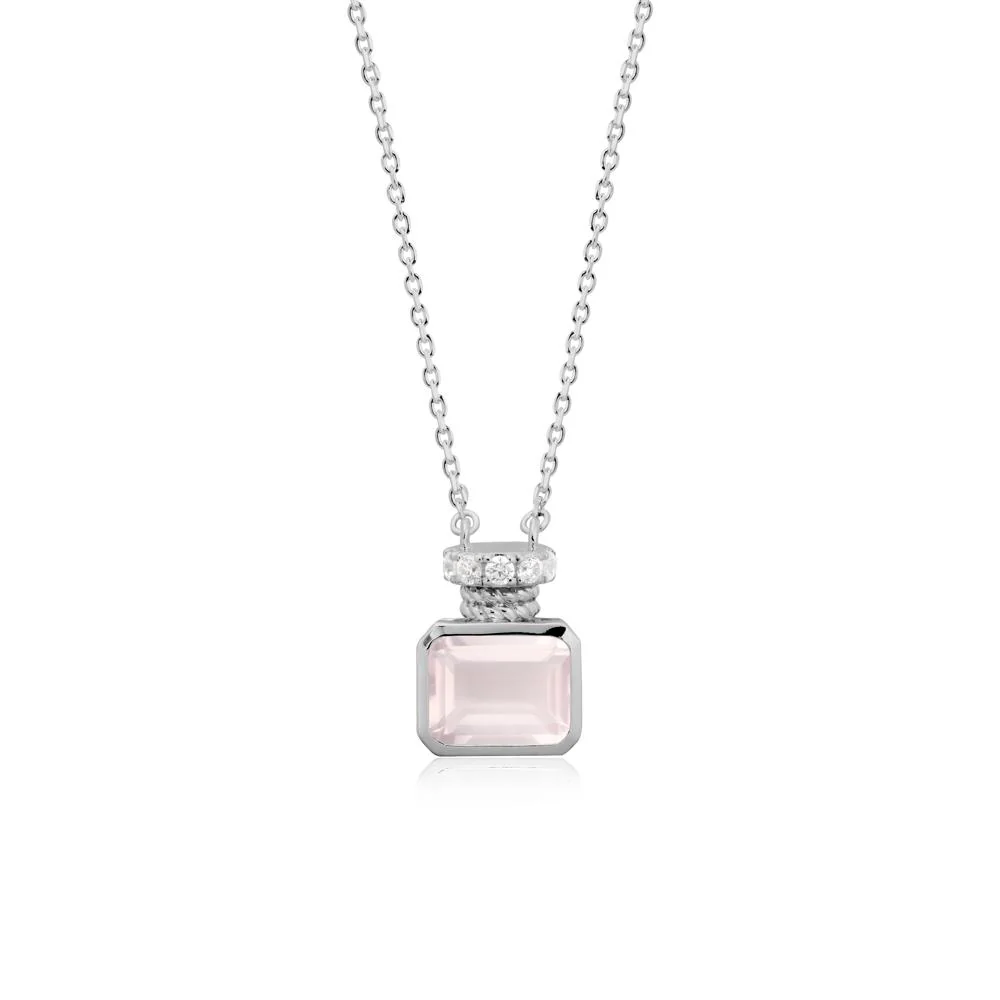 Rose Quartz Perfume Bottle Design Pendant Necklace - Image 8