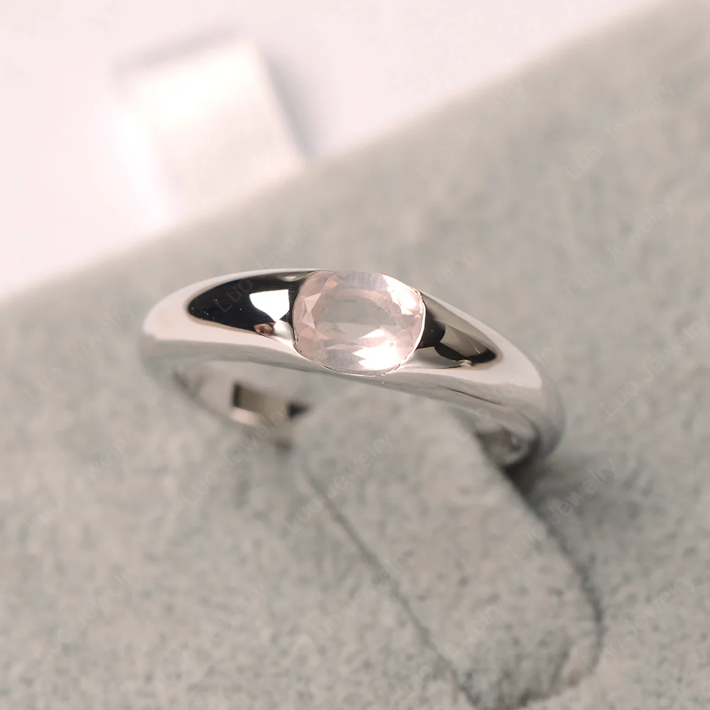 Rose Quartz East West Bezel Set Pinky Ring