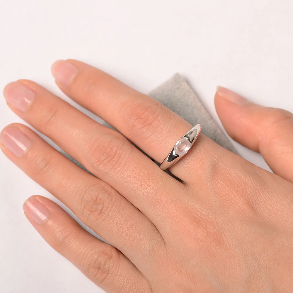 Rose Quartz East West Bezel Set Pinky Ring - Image 3