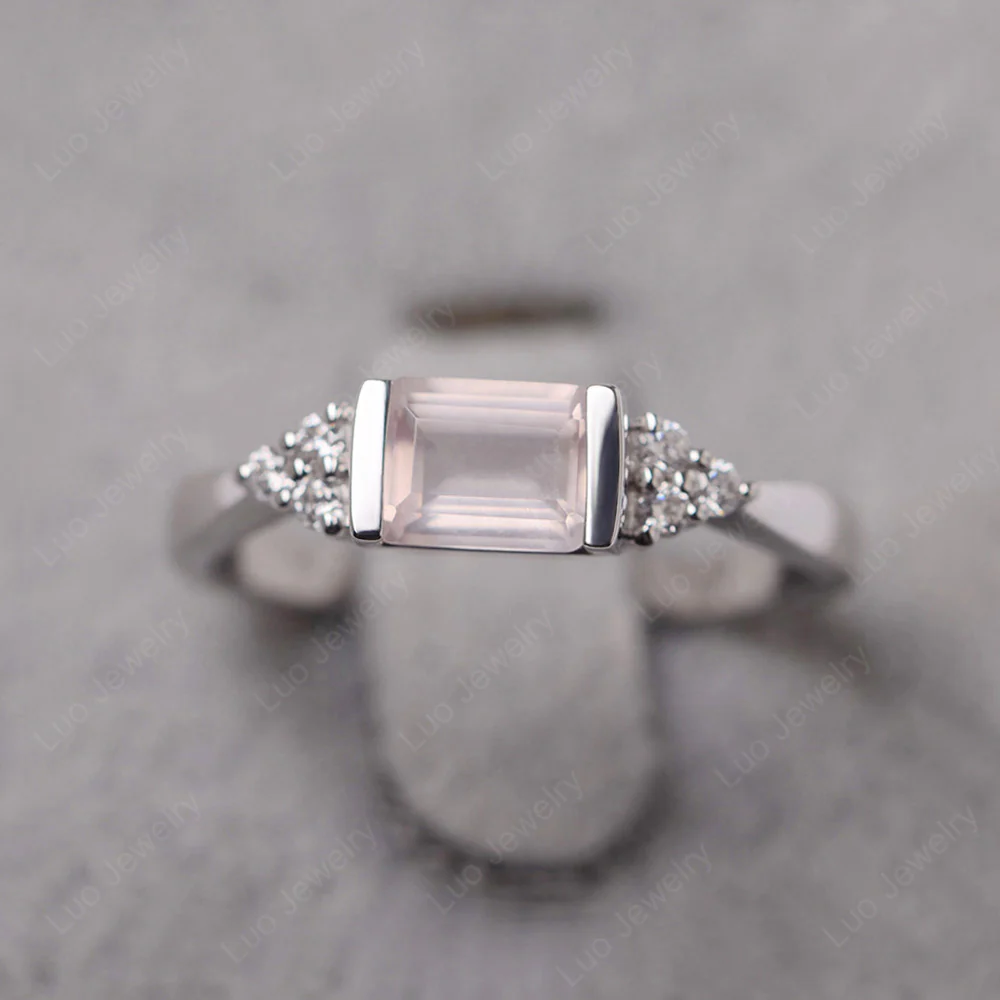 Rose Quartz East West Half Bezel Set Ring