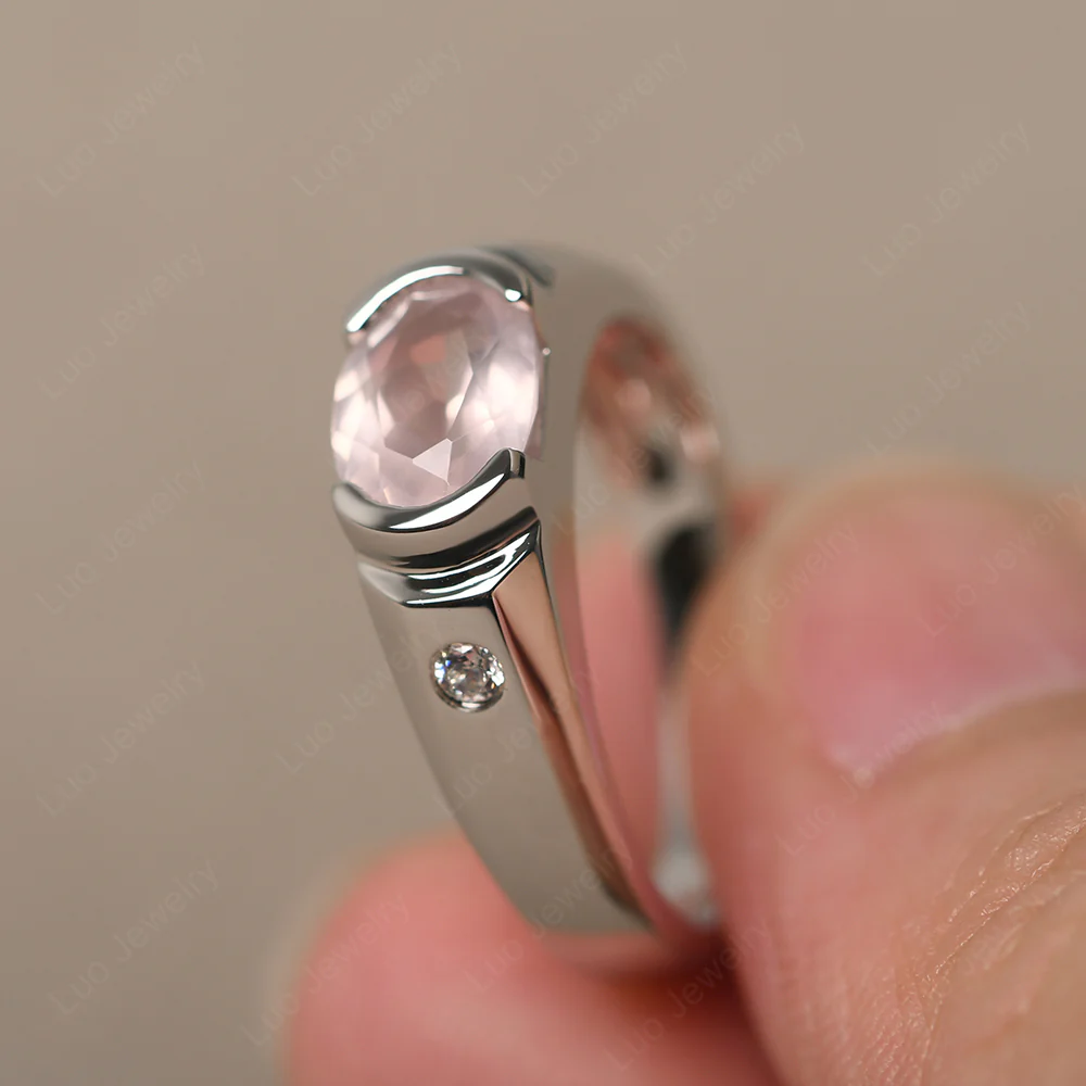 Oval Rose Quartz Horizontal Unisex Ring - Image 2