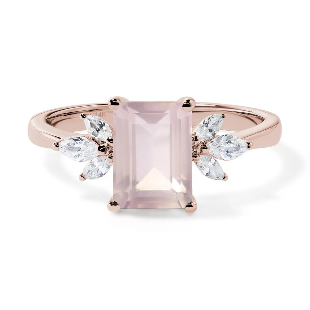 Sunburst Emerald Cut Rose Quartz Ring - Image 5