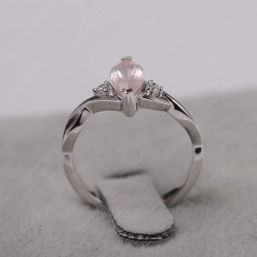 Rose Quartz Marquise Twist Engagement Ring - Image 3