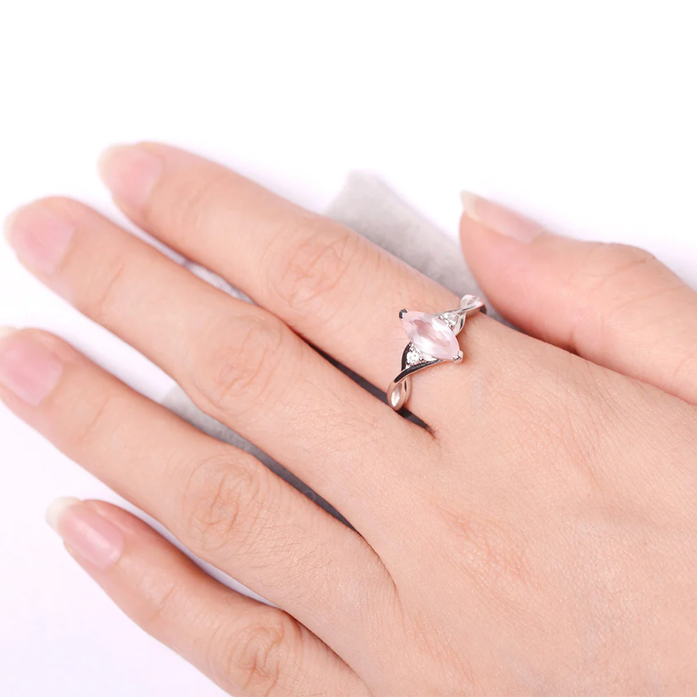 Rose Quartz Marquise Twist Engagement Ring - Image 4