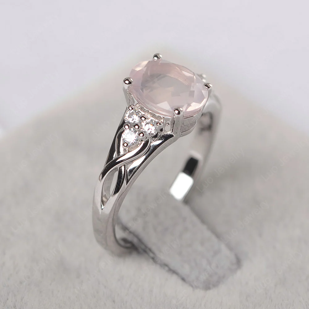 Oval Rose Quartz Twist Engagement Ring - Image 2