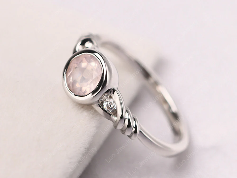 Rose Quartz Ring Round Bezel Engagement Ring - Image 2