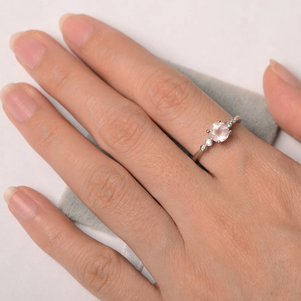 Rose Quartz Ring Round Cut Engagement Ring - Image 3