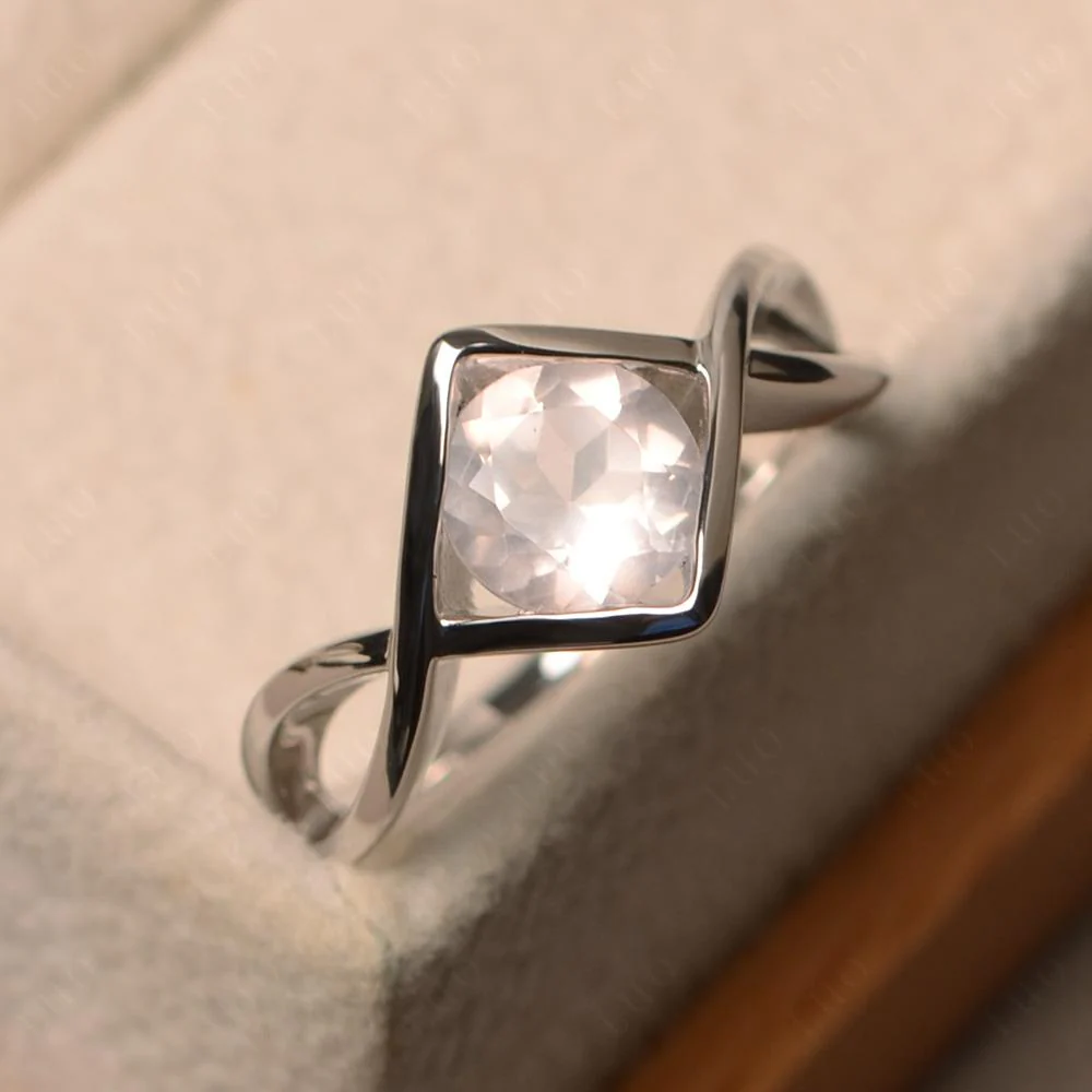 Rose Quartz Bezel Set Infinity Solitaire Ring - Image 10