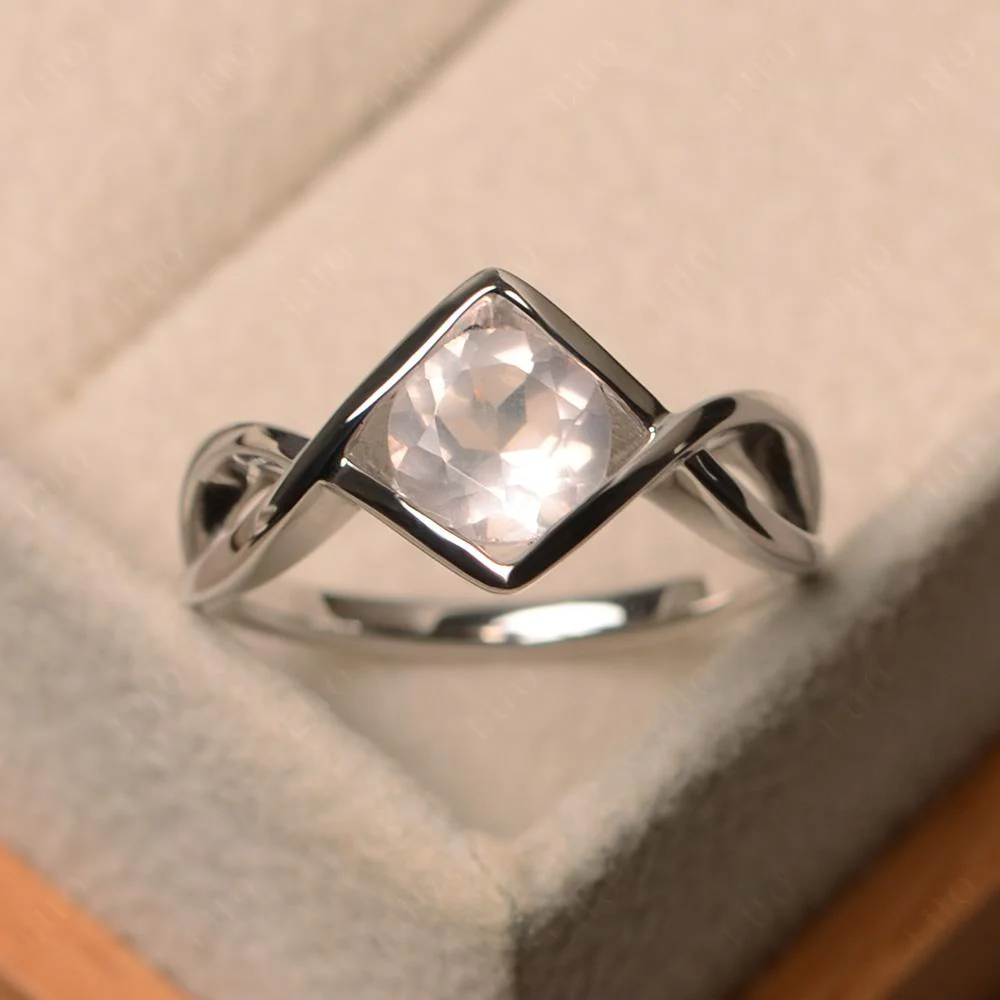 Rose Quartz Bezel Set Infinity Solitaire Ring - Image 11