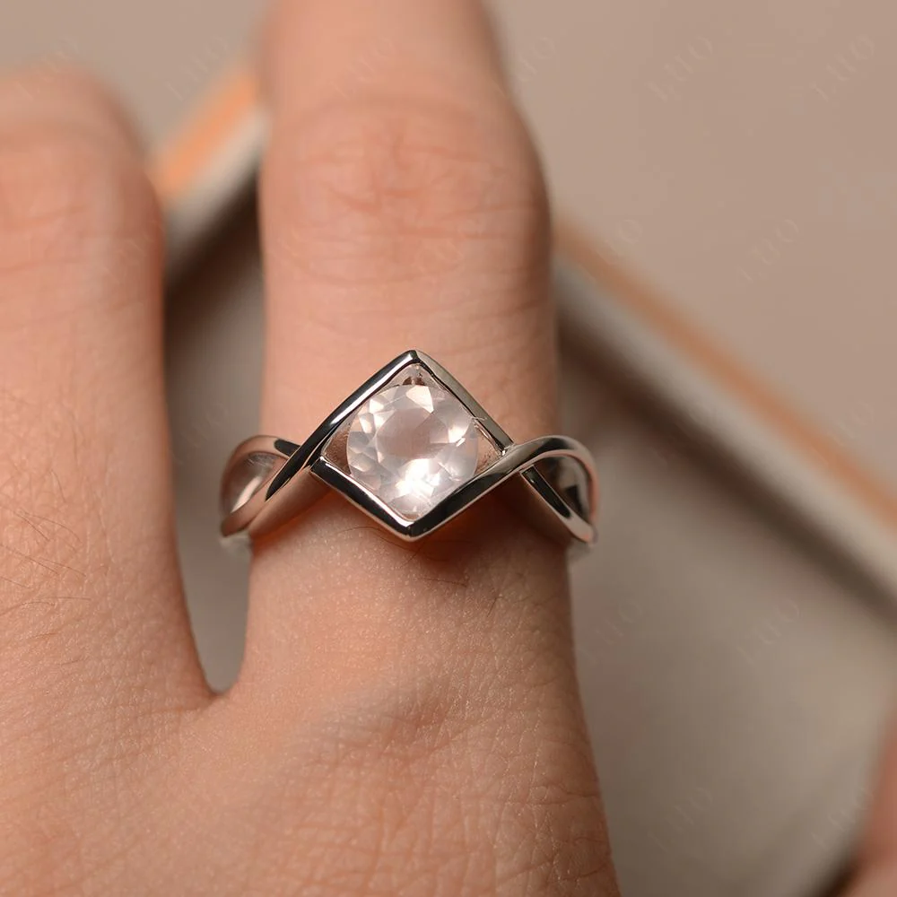 Rose Quartz Bezel Set Infinity Solitaire Ring - Image 13