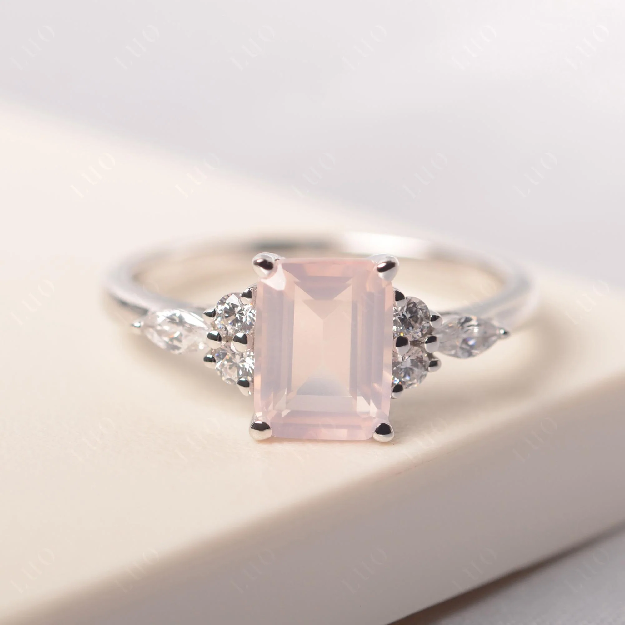 Simple Emerald Cut Rose Quartz Ring - Image 29