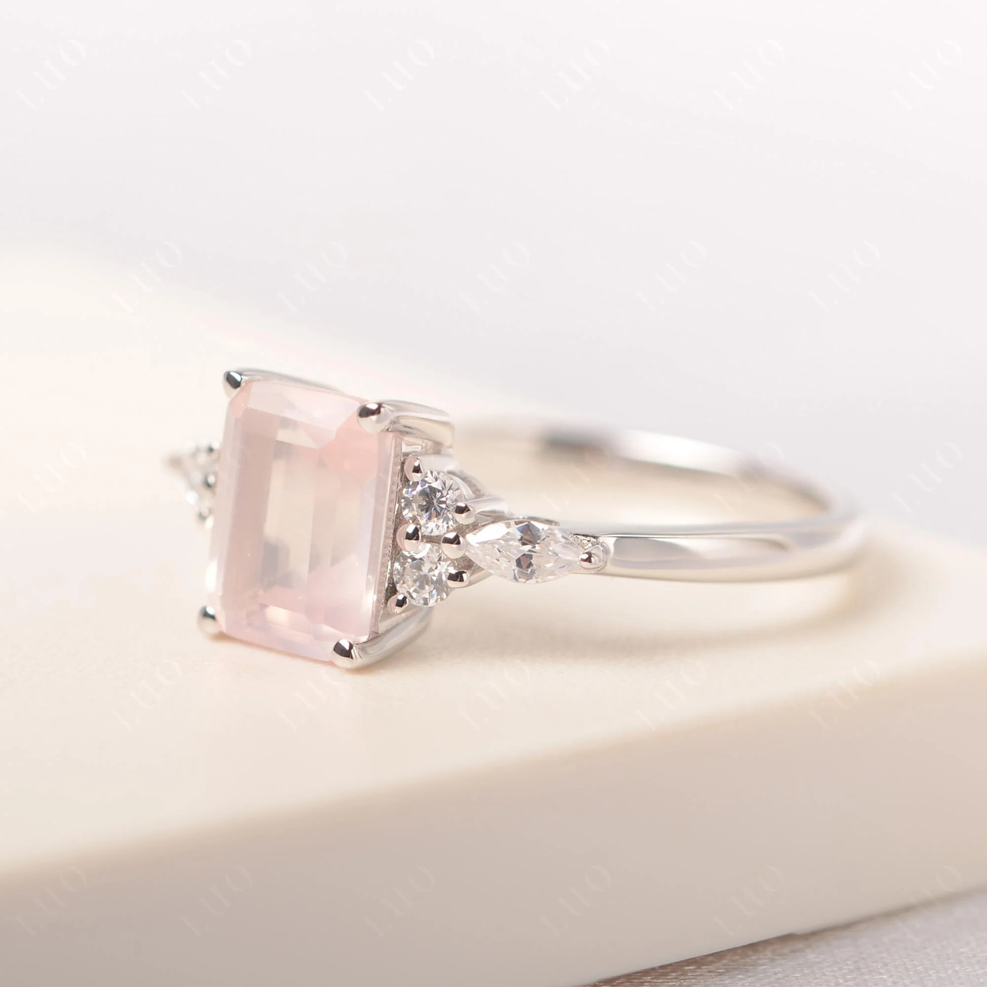 Simple Emerald Cut Rose Quartz Ring - Image 30