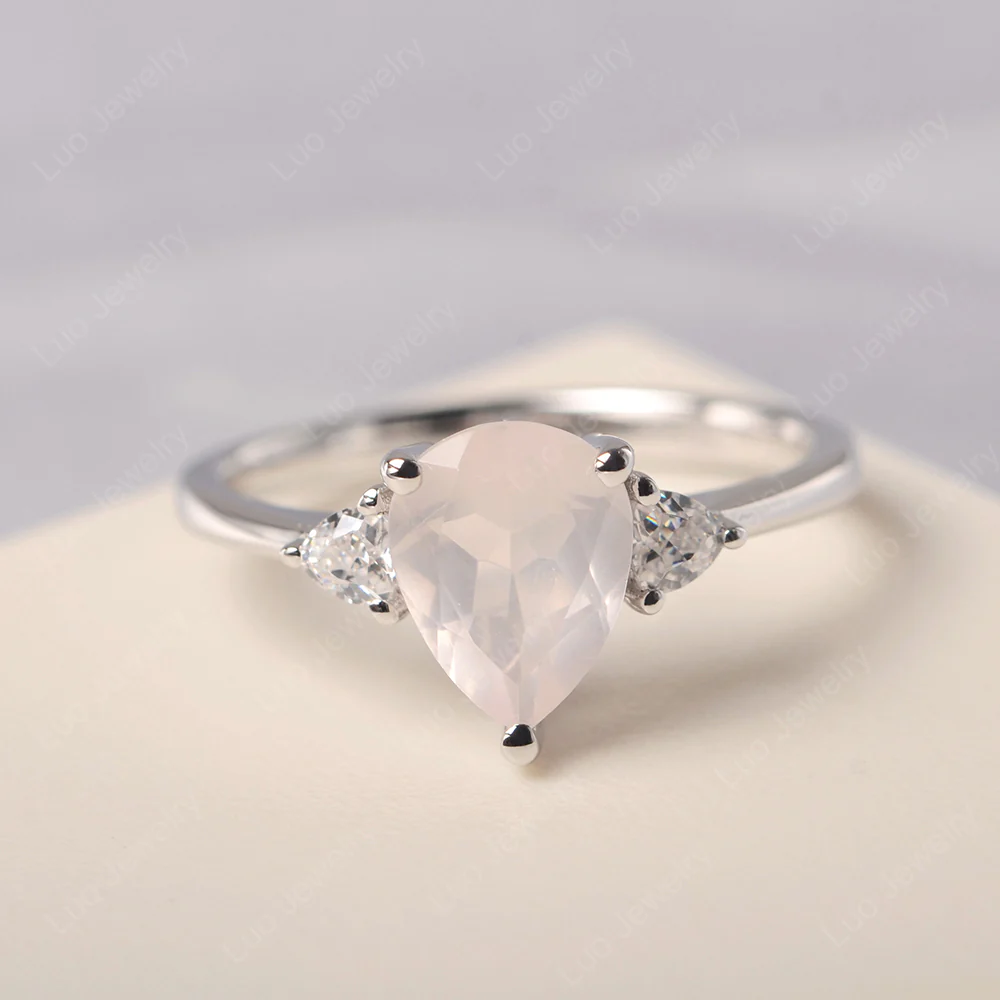 Teardrop Rose Quartz Trilogy Ring