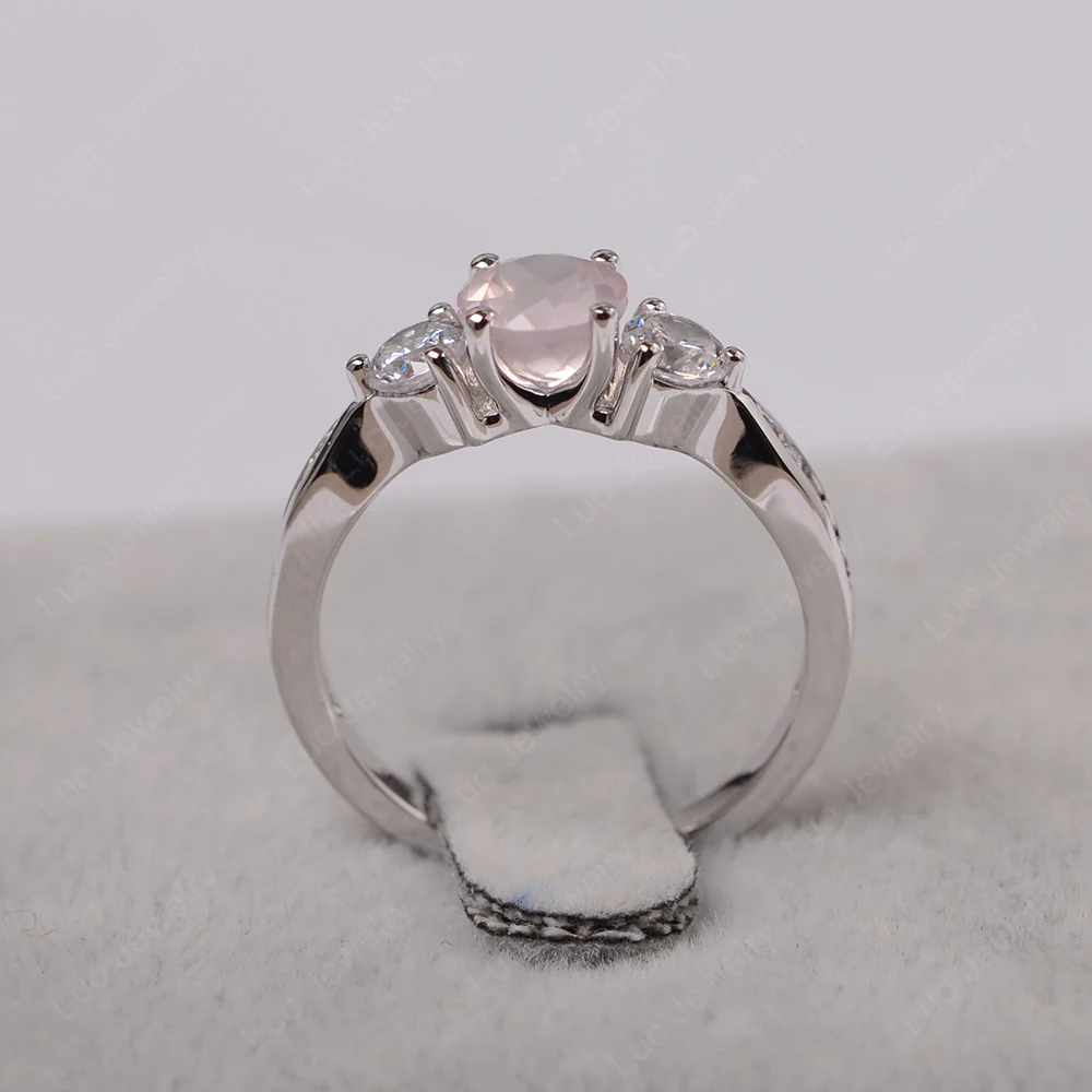 Rose Quartz Three Stone Engagement Ring - Image 3