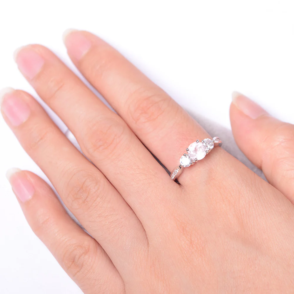 Rose Quartz Three Stone Engagement Ring - Image 4