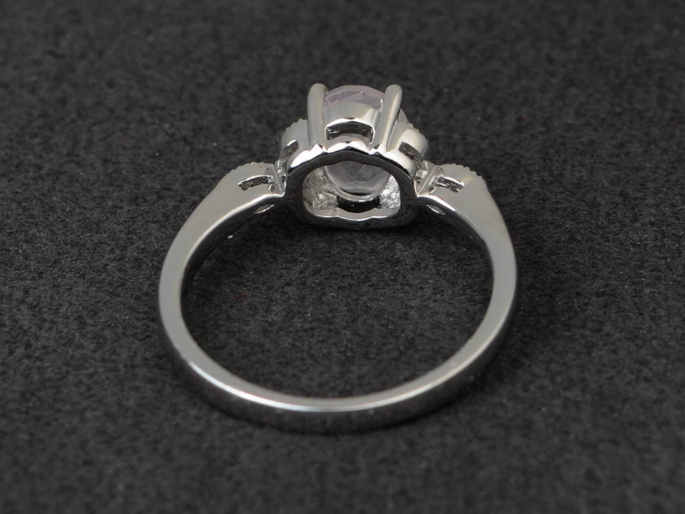 Oval Rose Quartz Leaf Engagement Ring - Image 3