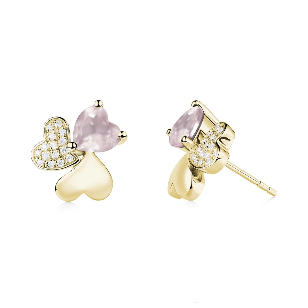 Rose Quartz Shamrock Stud Earrings - Image 4