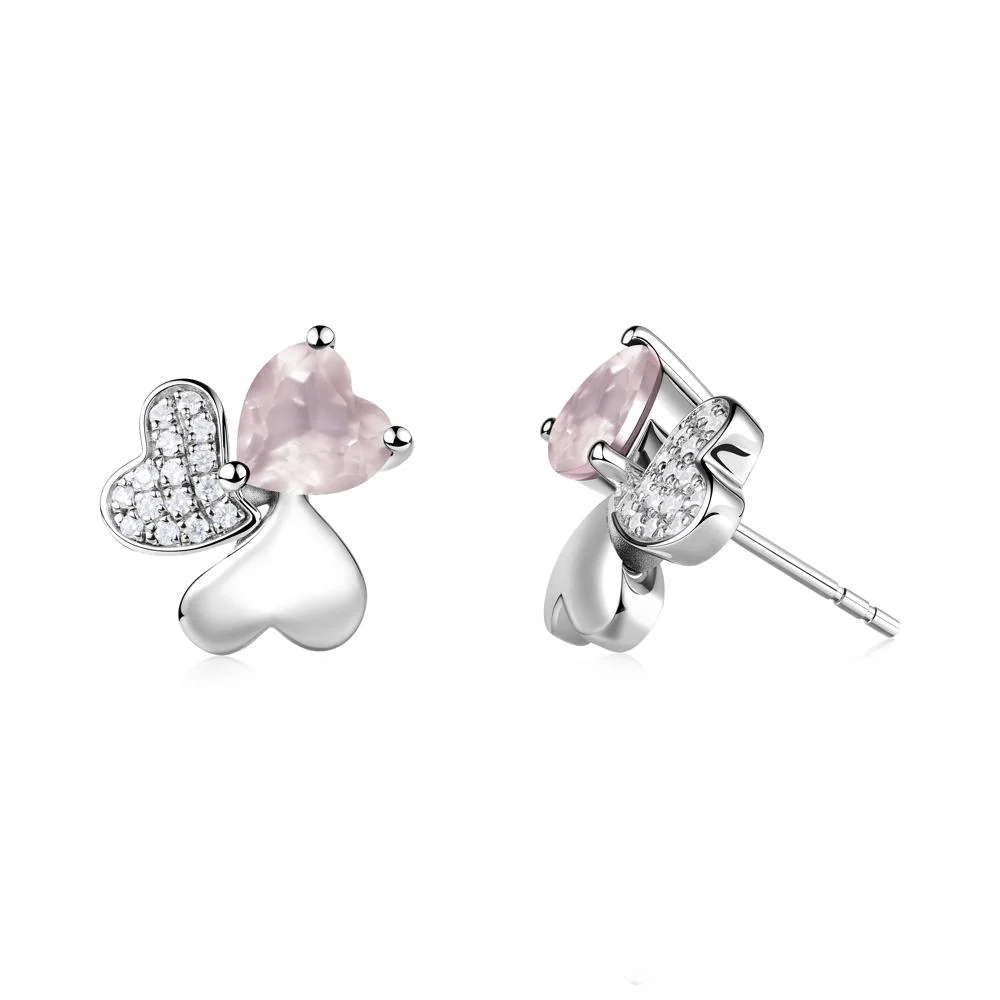 Rose Quartz Shamrock Stud Earrings - Image 5