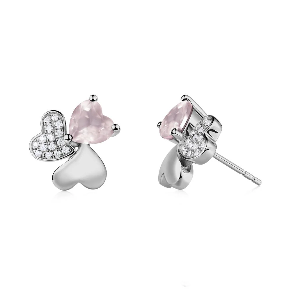 Rose Quartz Shamrock Stud Earrings - Image 8