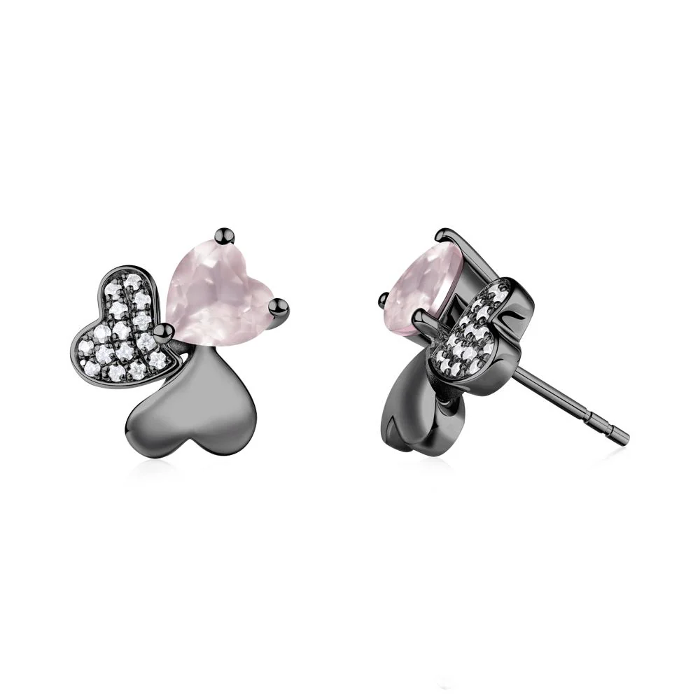 Rose Quartz Shamrock Stud Earrings - Image 9