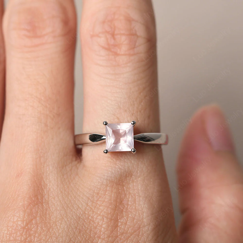 Princess Cut Rose Quartz Tapered Band Ring - Image 5