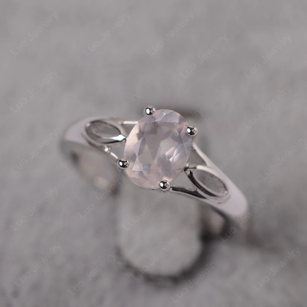 Oval Rose Quartz Solitaire Split Shank Ring