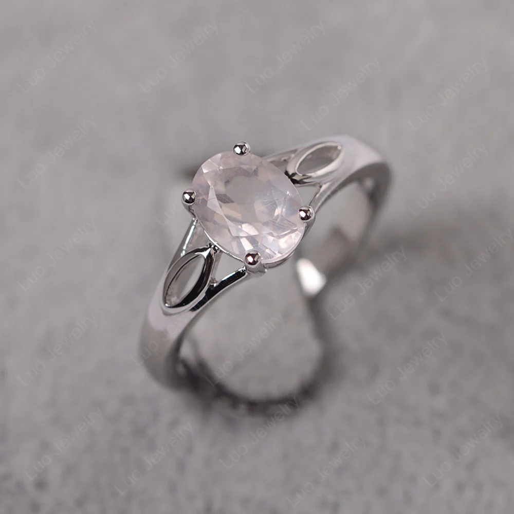Oval Rose Quartz Solitaire Split Shank Ring - Image 2