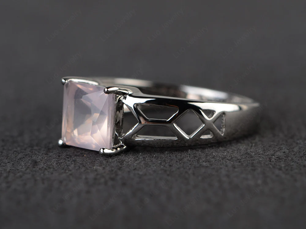 Rose Quartz Solitaire Ring Wide Band - Image 2