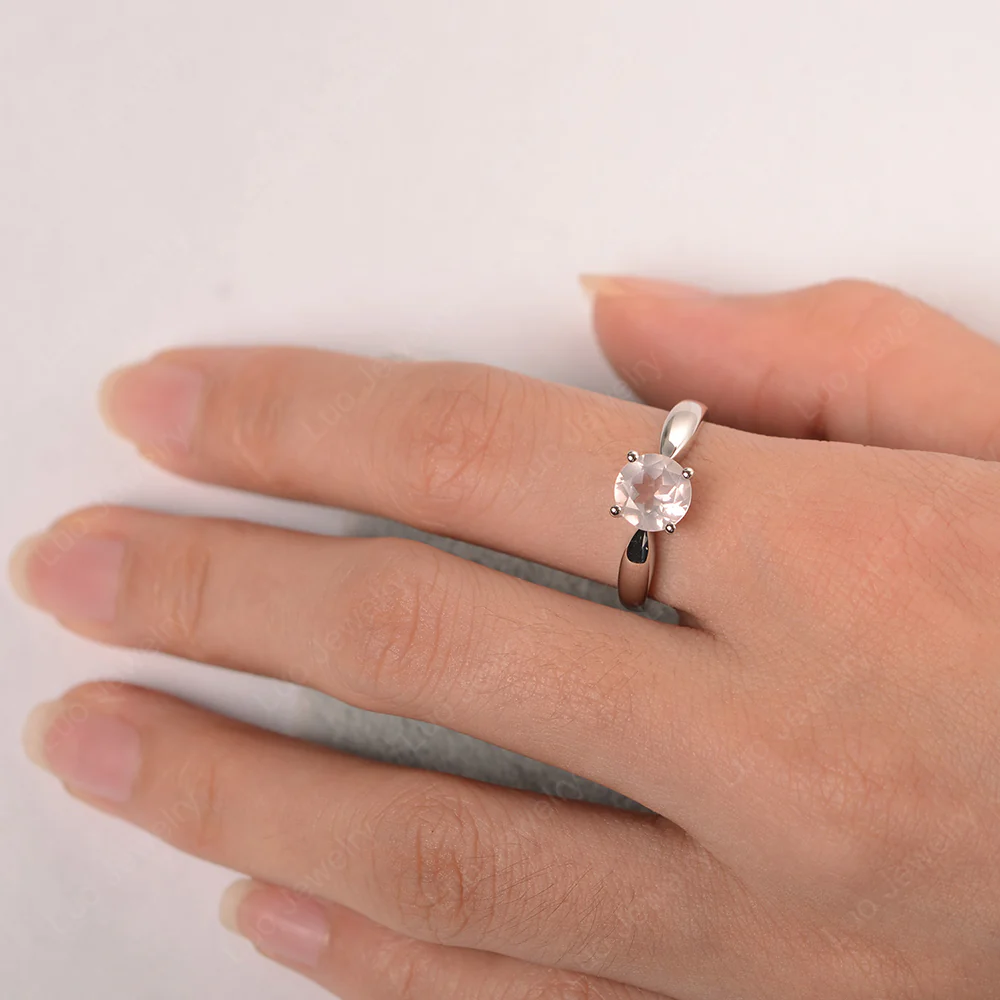 Rose Quartz Round Solitaire Ring - Image 3