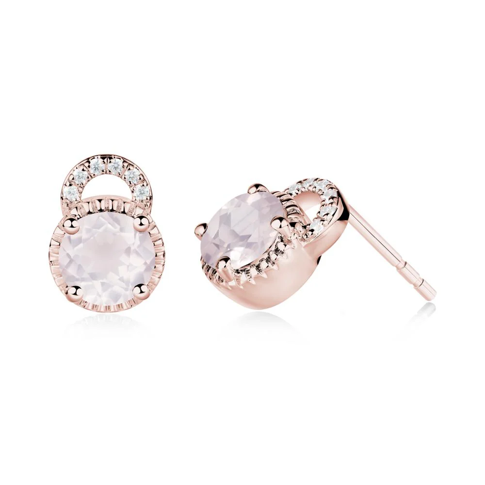 Rose Quartz Stud Earrings with Decorative Halo - Image 2