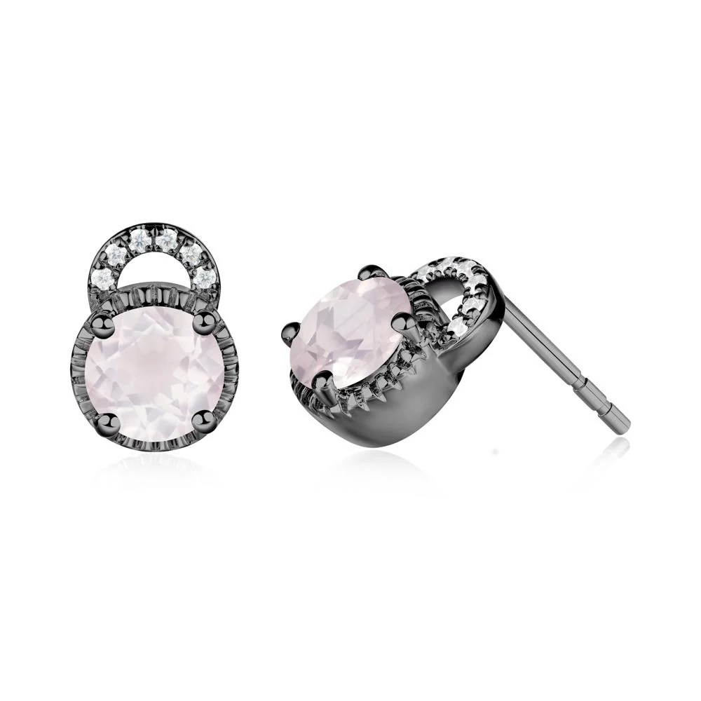 Rose Quartz Stud Earrings with Decorative Halo - Image 4