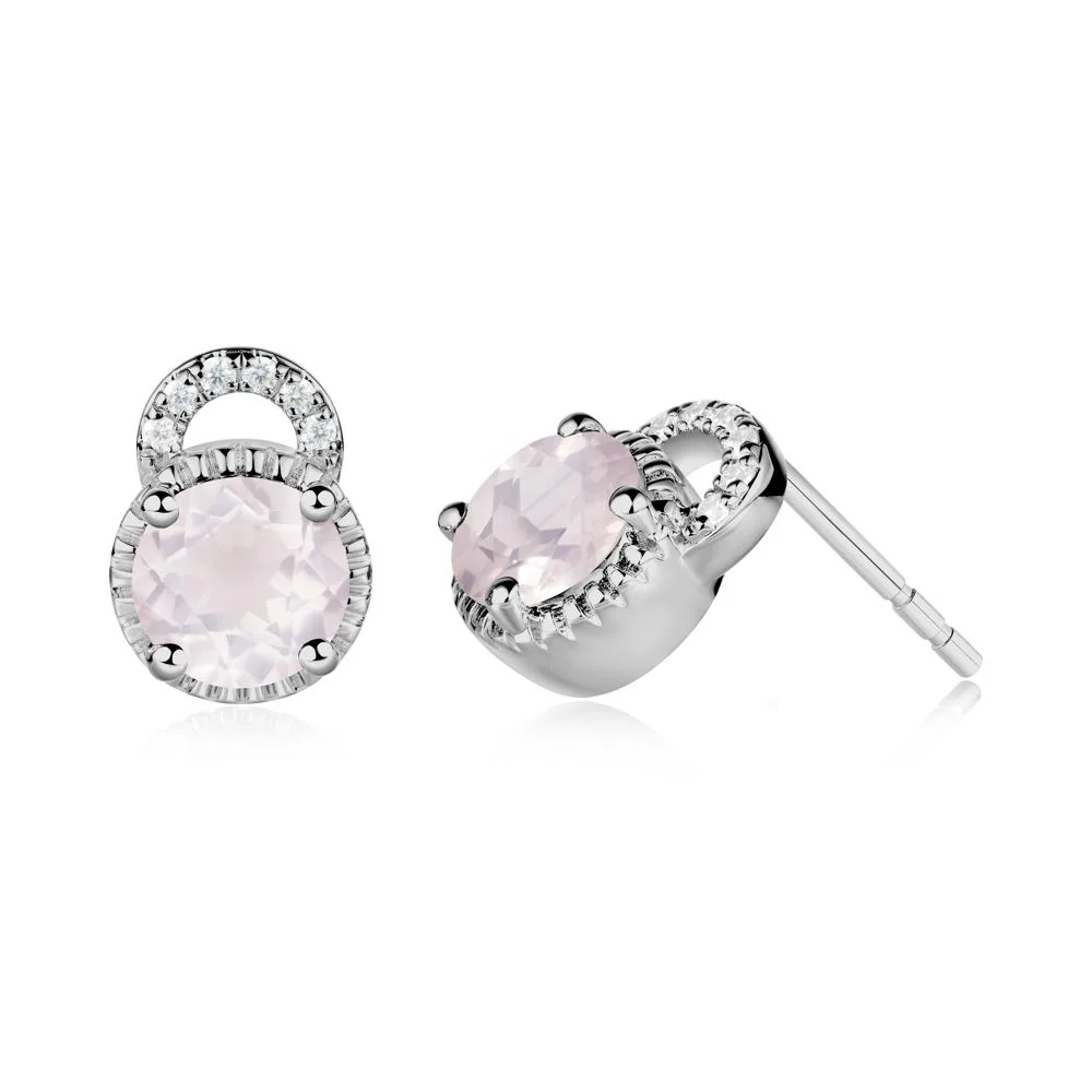 Rose Quartz Stud Earrings with Decorative Halo - Image 5