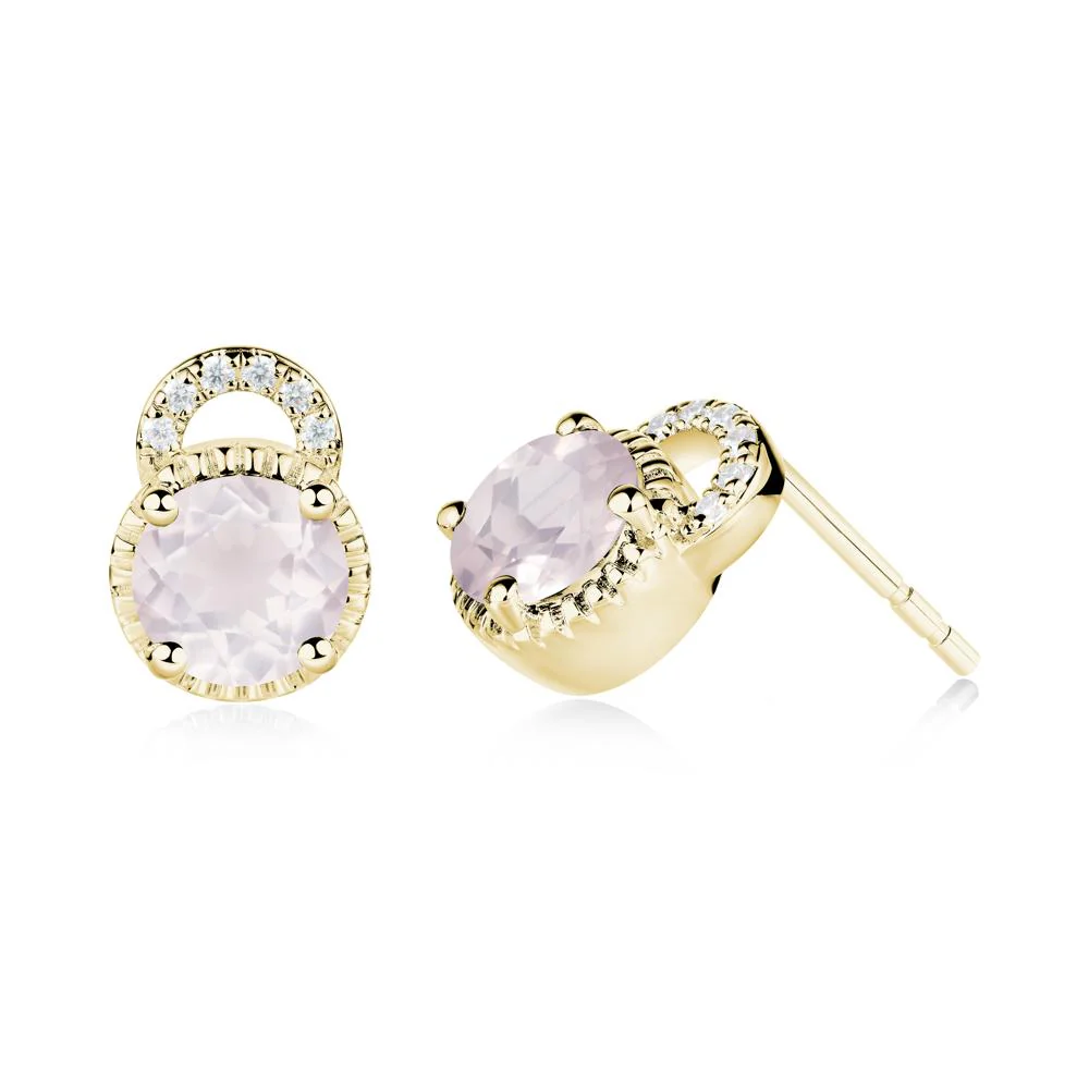 Rose Quartz Stud Earrings with Decorative Halo - Image 7