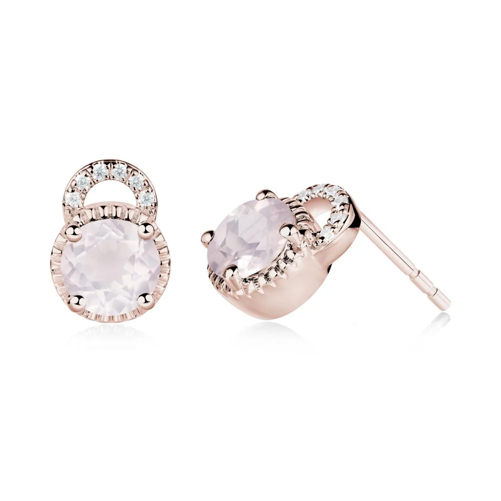 Rose Quartz Stud Earrings with Decorative Halo - Image 8
