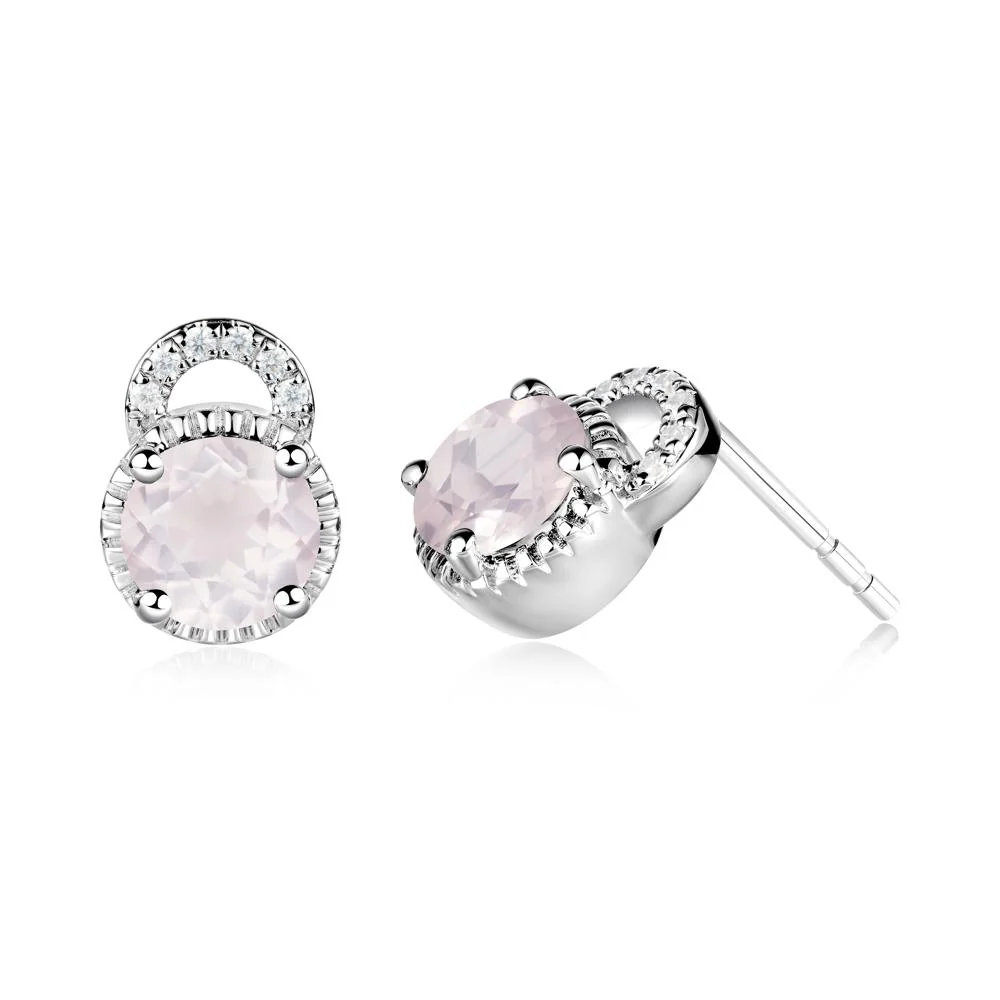 Rose Quartz Stud Earrings with Decorative Halo - Image 9