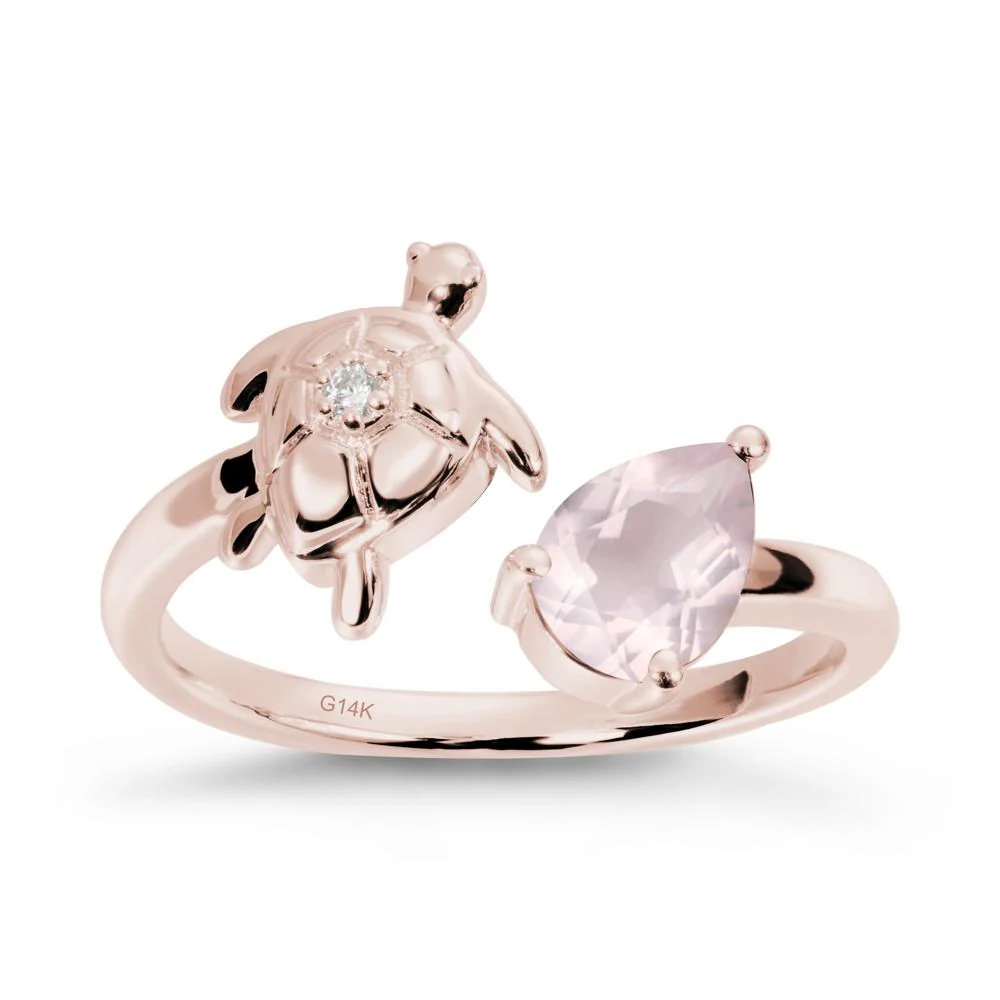 Rose Quartz Turtle Open Bypass Ring - Image 2