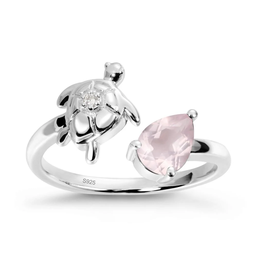 Rose Quartz Turtle Open Bypass Ring - Image 9