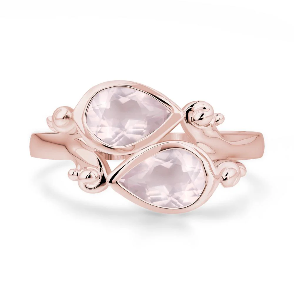 Rose Quartz Two Stone Bezel Set Ring - Image 4