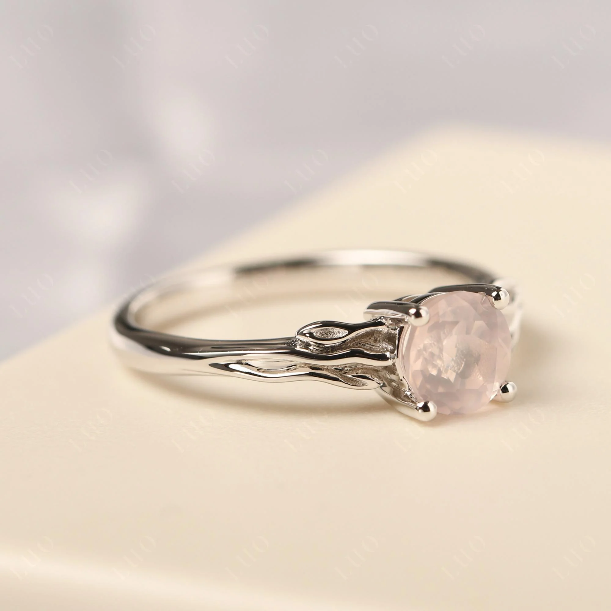 Petite Rose Quartz Leaf Ring - Image 11
