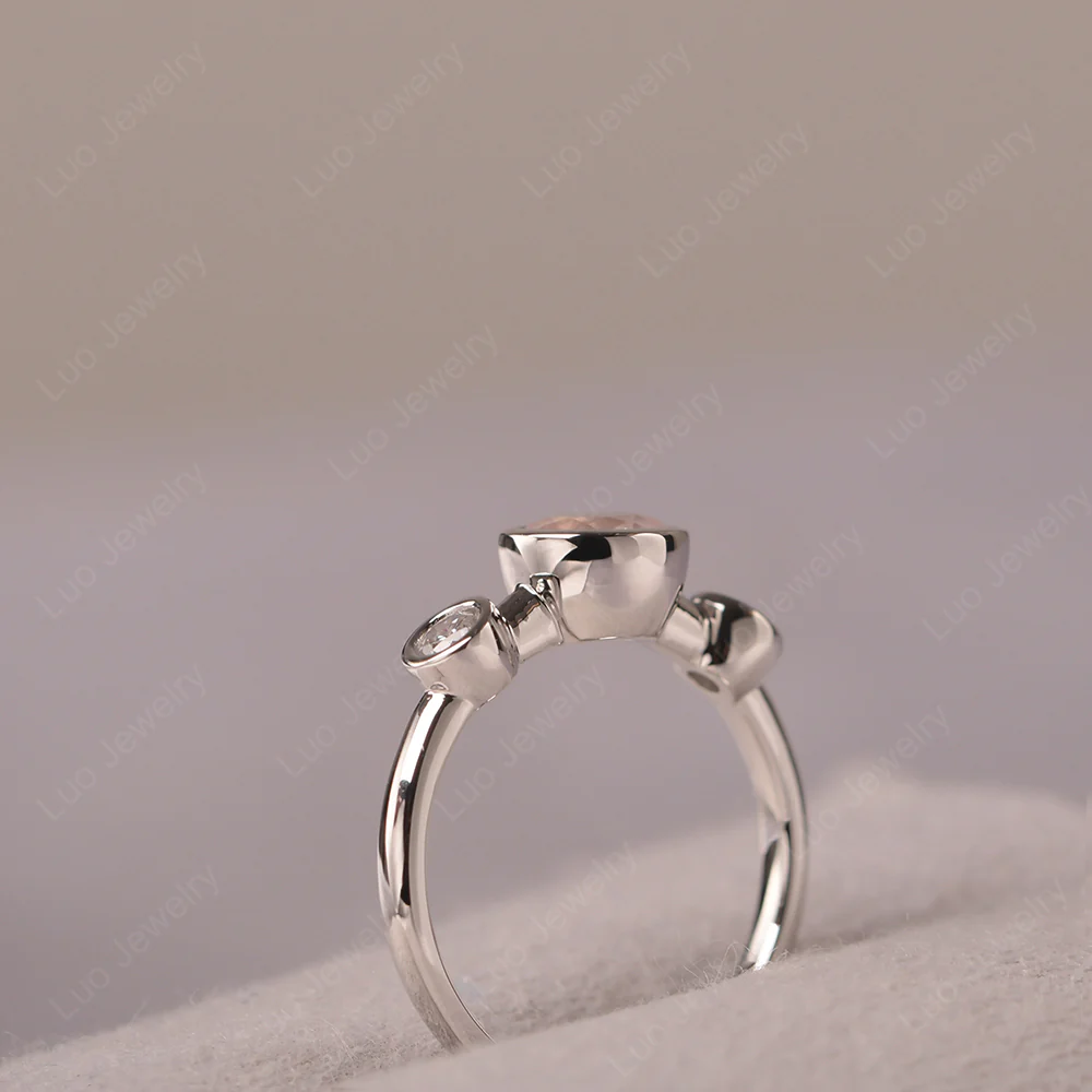 Rose Quartz 3 Stone Bezel Set Ring - Image 4