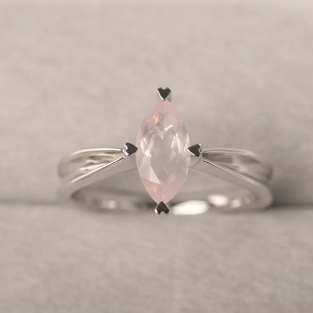 Rose Quartz Marquise Solitaire Ring